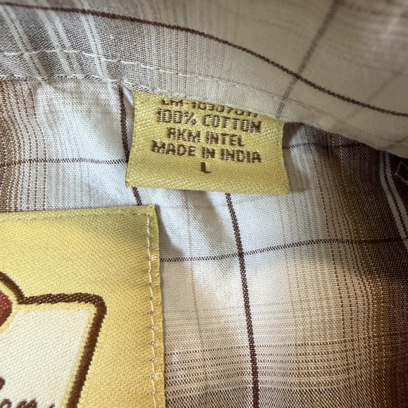 Larry Mahan Shirt Mens Large Brown Plaid Pearl Snap Western Cowboy Long Sleeve - Picture 4 of 8